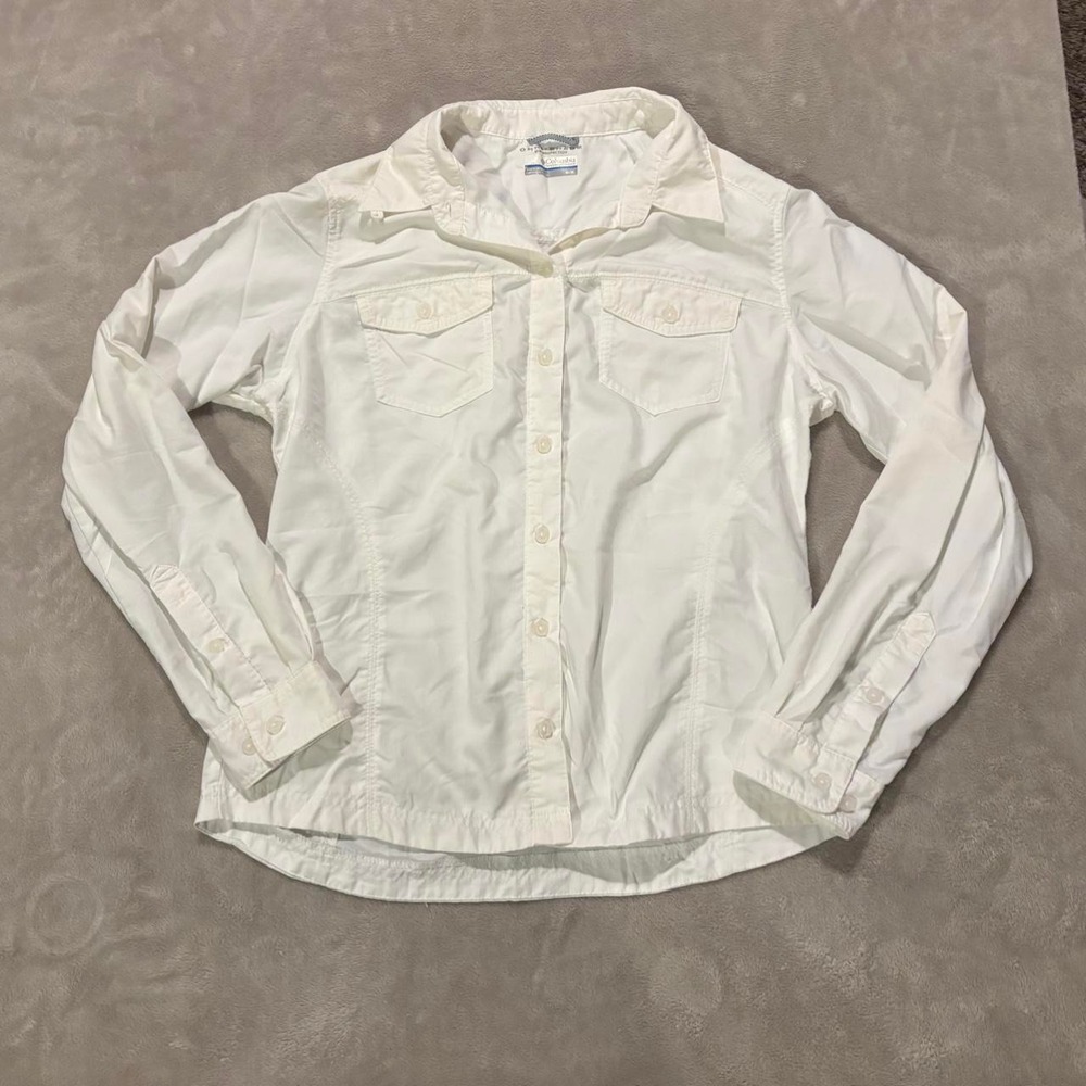 Columbia Womens Omni-Shade White Button Up Shirt Long Sleeve Nylon Size M